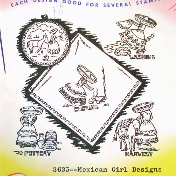 Aunt Marthas Mexican Girl Designs Embroidery Transfer Patterns #2
