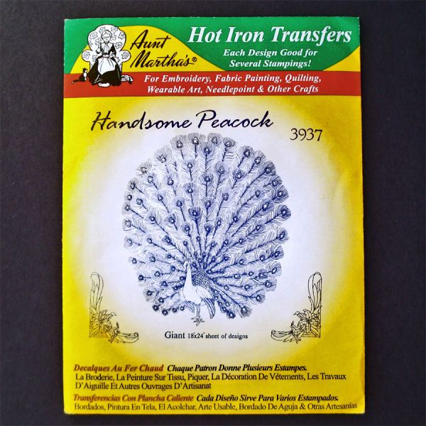 Aunt Marthas Handsome Peacock Iron On Transfer Pattern Sealed