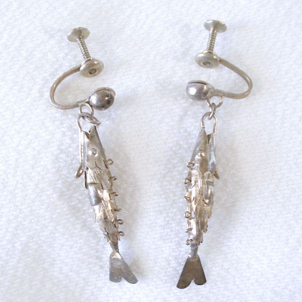 Sterling Silver Articulated Wiggly Fish Earrings