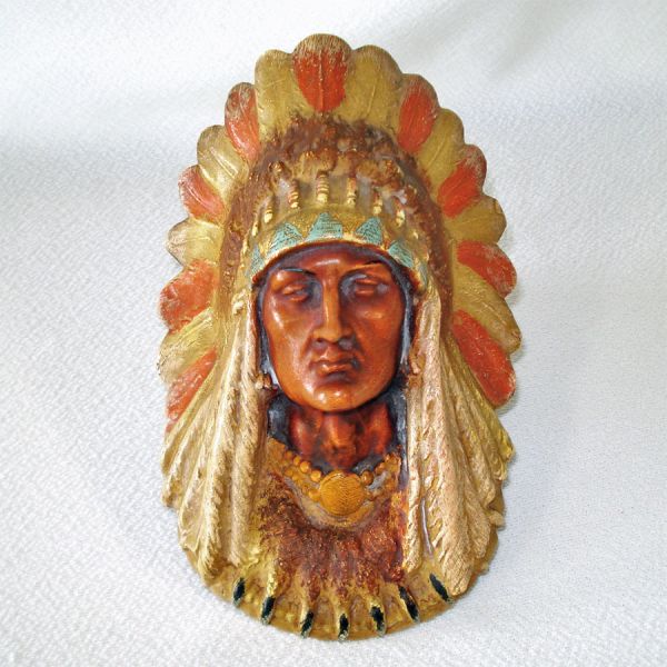 Austrian Antique Chalkware Native American Indian Wall Mount Match Holder