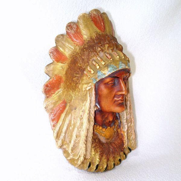 Austrian Antique Chalkware Native American Indian Wall Mount Match Holder #2