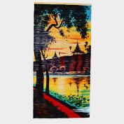 Mandalay Palace Bamboo Scroll Painted Asian Landscape Wall Hanging 45 inches