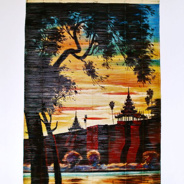 Mandalay Palace Bamboo Scroll Painted Asian Landscape Wall Hanging 45 inches #2