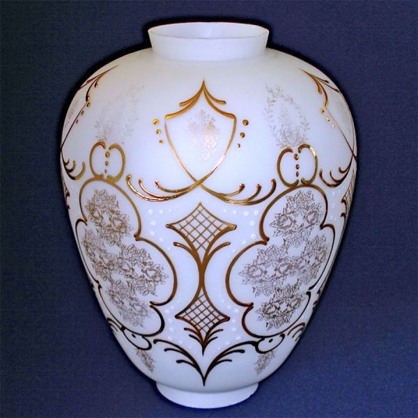 Bavarian Bristol Glass Enameled Gold on White Large Lamp Shade #2