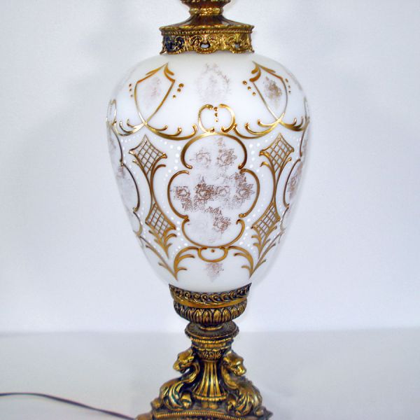 Bavarian Bristol Glass Enameled Gold on White Large Lamp Shade #4