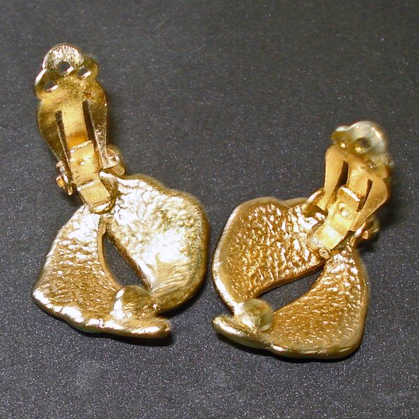 Enameled Charcoal and Cream Double Wing Clip Earrings #2