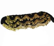 Black Velvet Gold Belly Dance Beaded Coin Sash Wrap