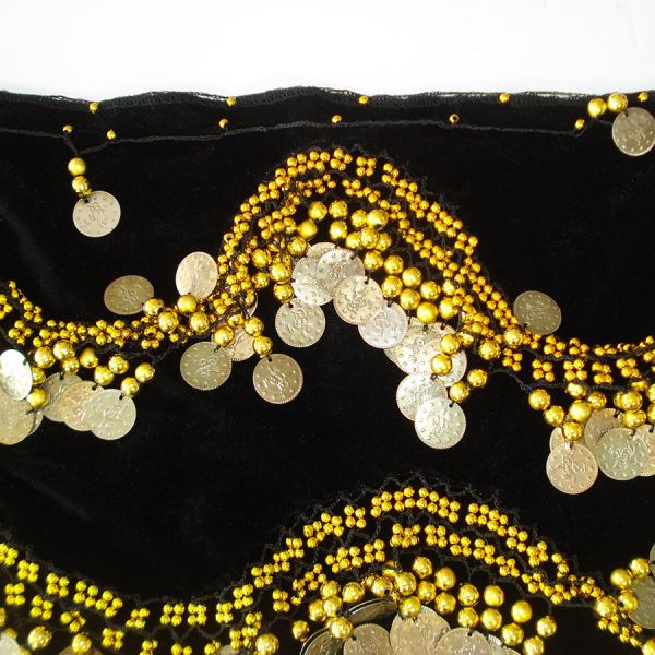 Black Velvet Gold Belly Dance Beaded Coin Sash Wrap #2