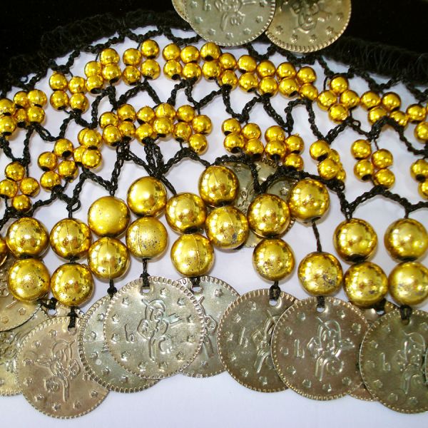 Black Velvet Gold Belly Dance Beaded Coin Sash Wrap #3