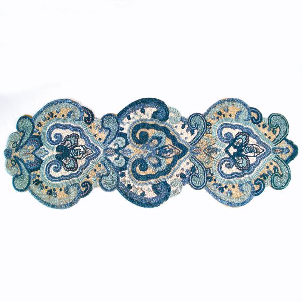 Pier 1 Imports Blue Beaded Ornate Paisley Table Runner