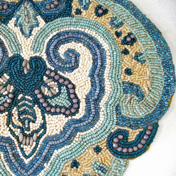 Pier 1 Imports Blue Beaded Ornate Paisley Table Runner #2