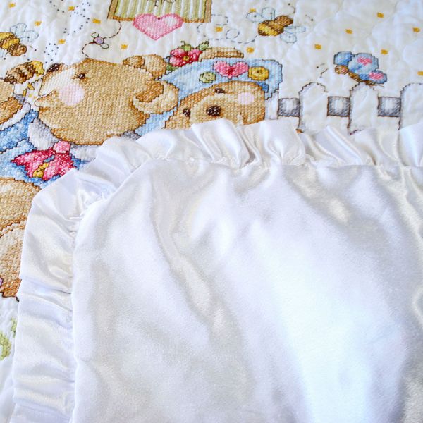 Teddy Bears Cross Stitch Embroidered Vintage Baby Quilt #3
