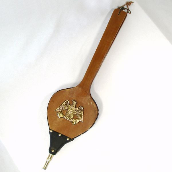 Fireplace Bellows Long Handled Wood Leather Brass Eagle Emblem