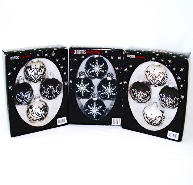 3 Boxes Glittered Black Glass Christmas or Halloween Ornaments