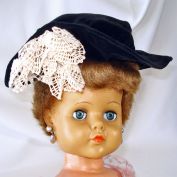 Black Velour Floppy Brim Doll Hat With Lace Cascade