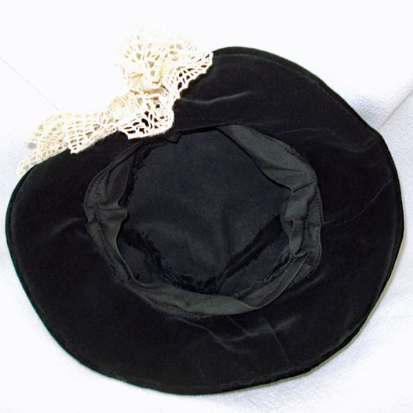 Black Velour Floppy Brim Doll Hat With Lace Cascade #4