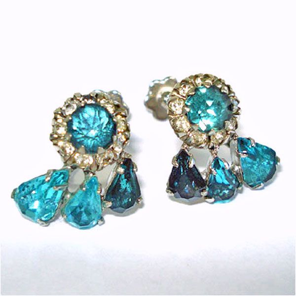 Comet Turquoise Rhinestone Brooch and Earrings #4