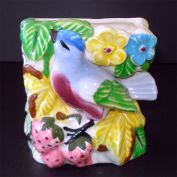 Bird and Flowers Ceramic Wall Pocket Planter