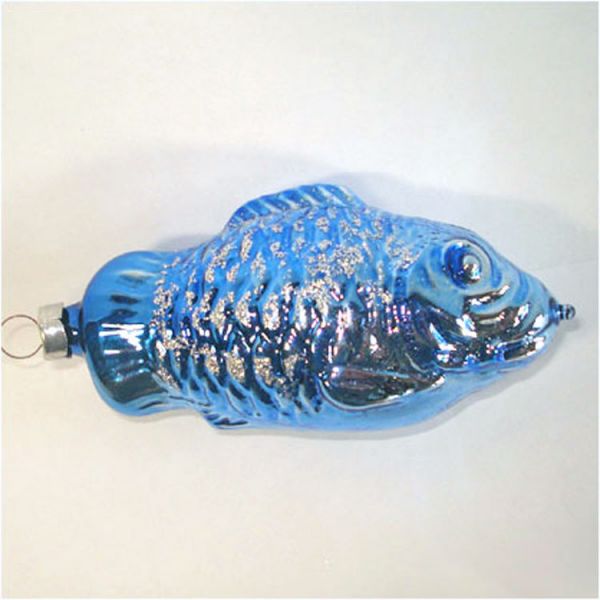 Blue Glittered Fish Boxed Inge Glass Christmas Ornament #3