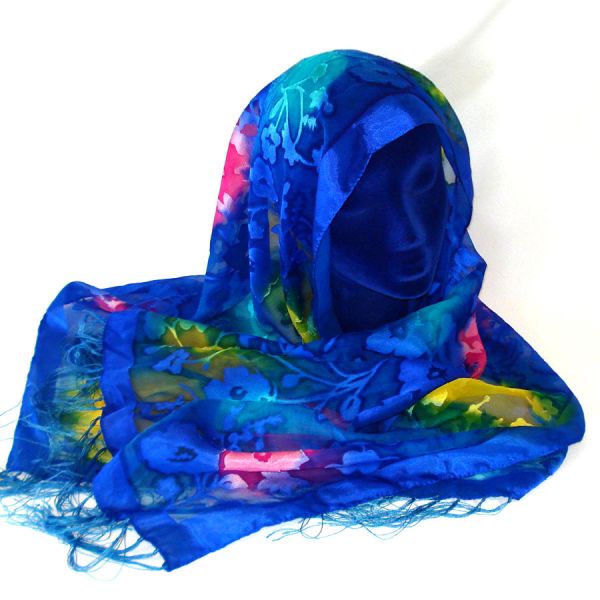 Royal Blue Floral Silk Scarf