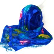 Royal Blue Floral Silk Scarf