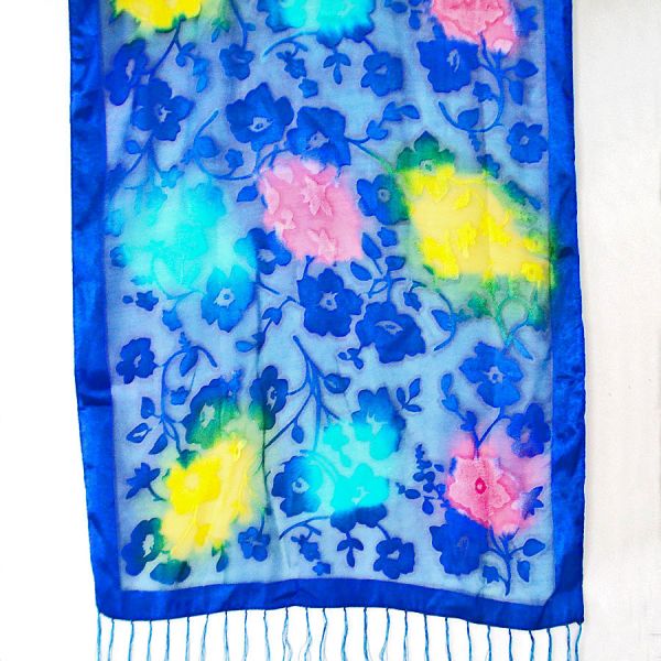 Royal Blue Floral Silk Scarf #2