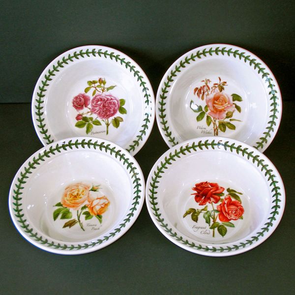 Portmeirion Botanic Roses 4 Oatmeal Cereal Bowls Mint