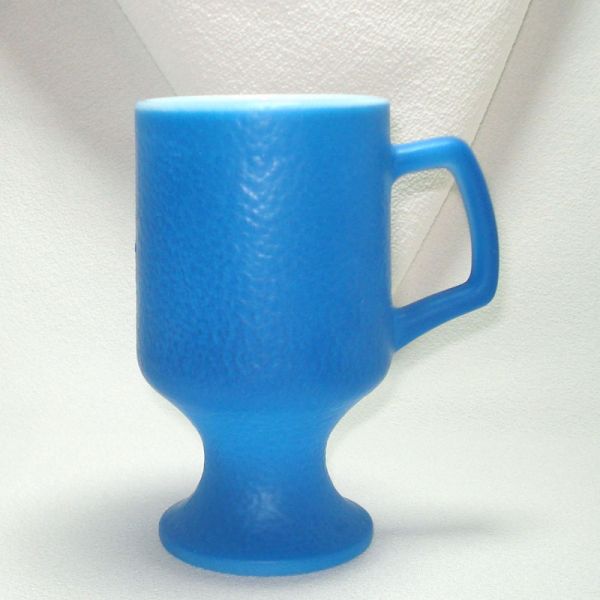 Fired On Blue Milk Glass Pedestal Mugs Set of 5 #2