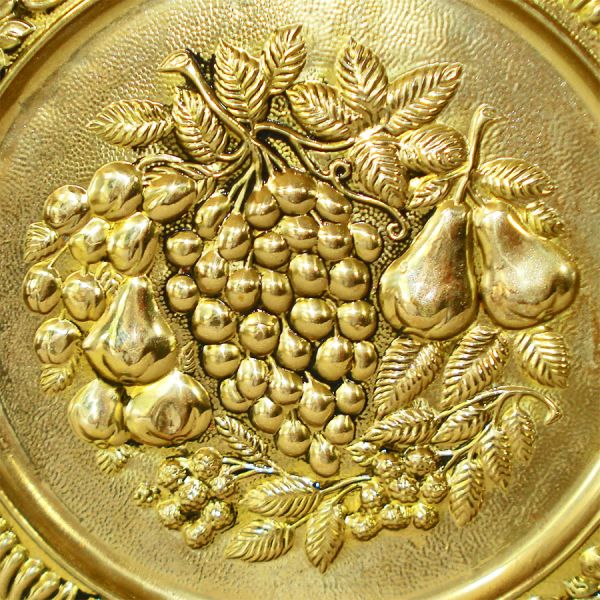 English Pair Embossed Brass Fruit Wall Plates #2