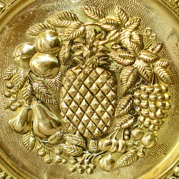 English Pair Embossed Brass Fruit Wall Plates #3