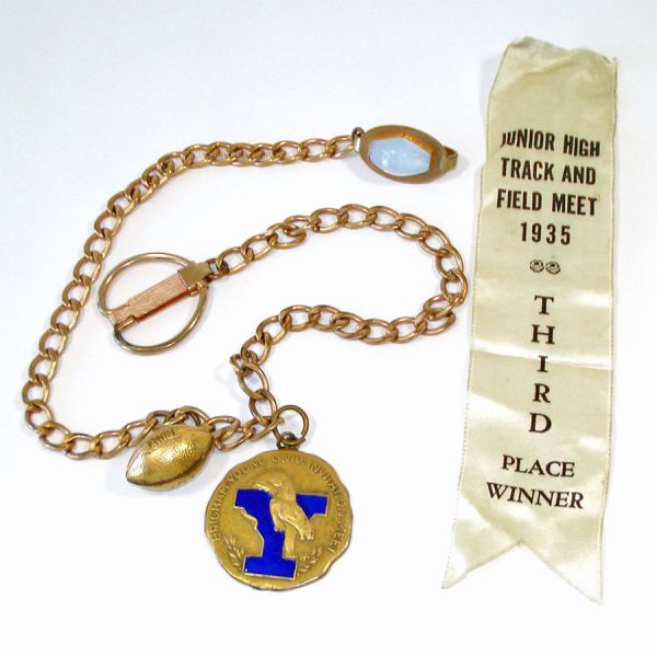 Agate Watch Fob With BYU Sports Medals 1935 - 1941 #7
