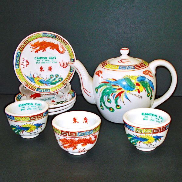 Canton Cafe Salt Lake City Chinese Restaurant Ware Teapot, Dishes Topmarked