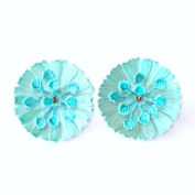 Celebrity Layered Flower 2-Tone Aqua Turquoise Enameled Flower Earrings