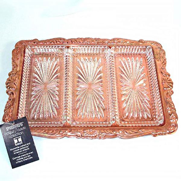 Copper and Glass Relish Serving Tray In Original Box #2