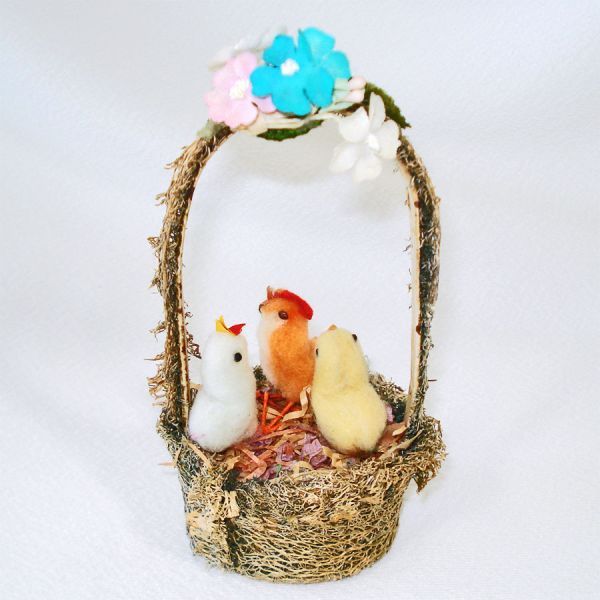 Spun Cotton Chicks in Grassy Basket For Easter, Spring #2