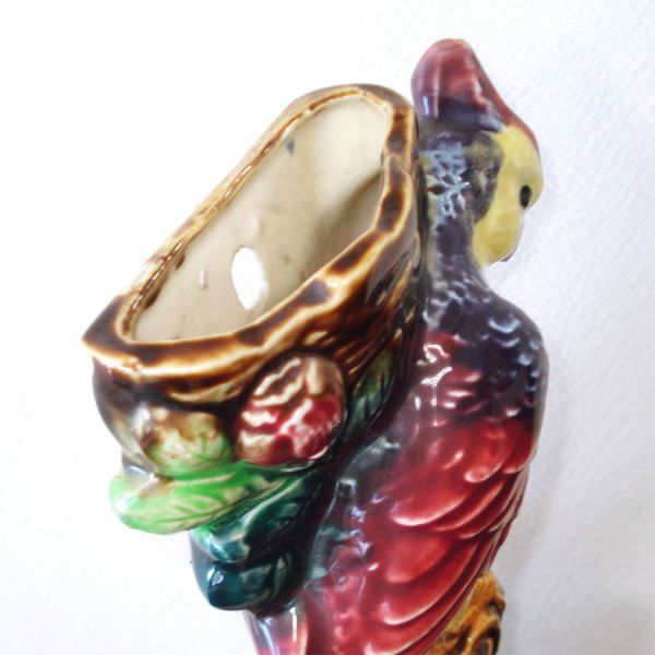Pair 1920s Majolica Style Parrot Tropical Birds Wall Pockets #4