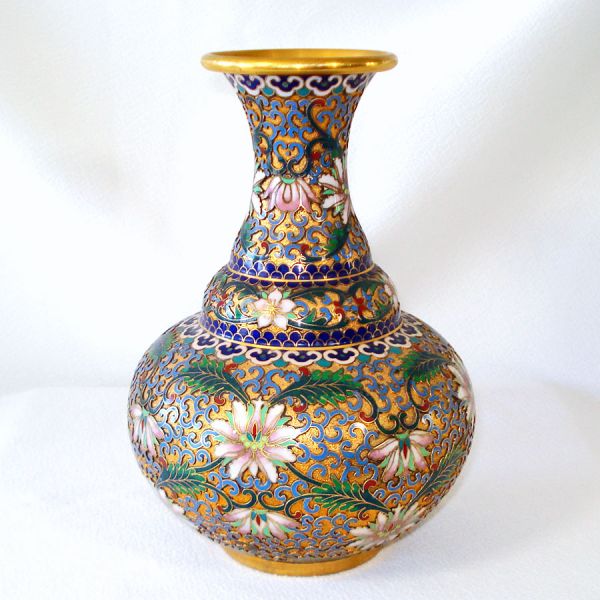 Chinese Cloisonne Champleve Lotus Scroll Vase