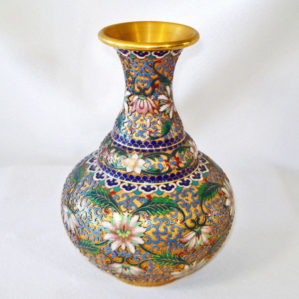 Chinese Cloisonne Champleve Lotus Scroll Vase #2