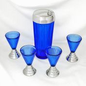 1930s Art Deco Cobalt Glass and Chrome Cocktail Set
