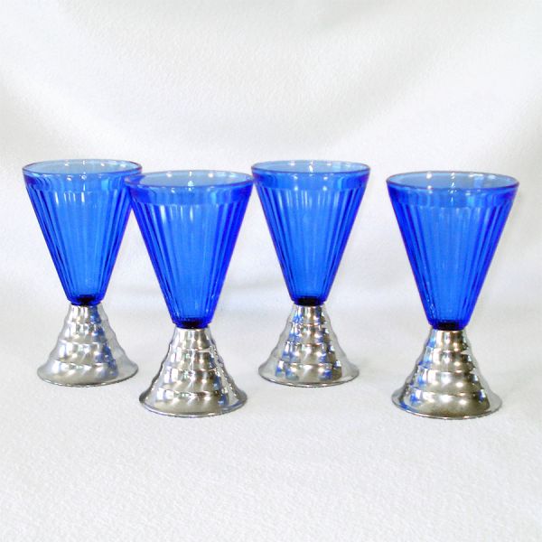 1930s Art Deco Cobalt Glass and Chrome Cocktail Set #2