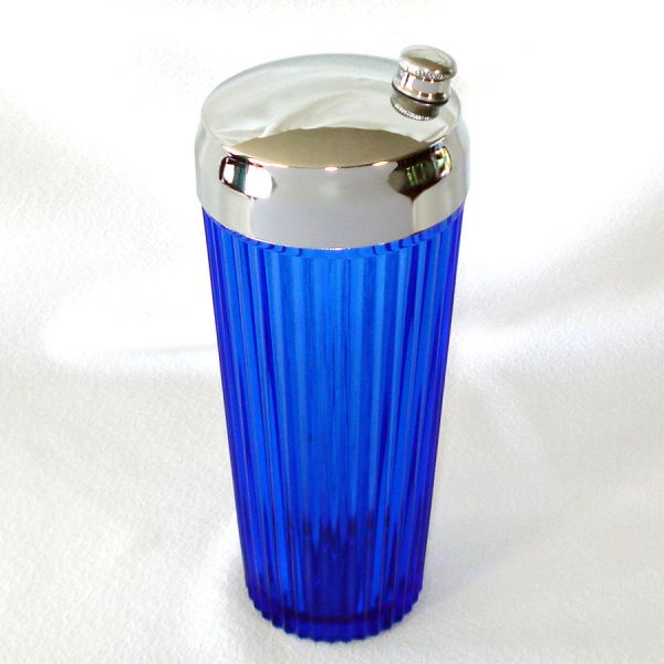 1930s Art Deco Cobalt Glass and Chrome Cocktail Set #3