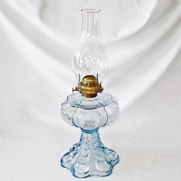 Coolidge Drape Light Blue Glass Oil or Kerosene Lamp 1970s