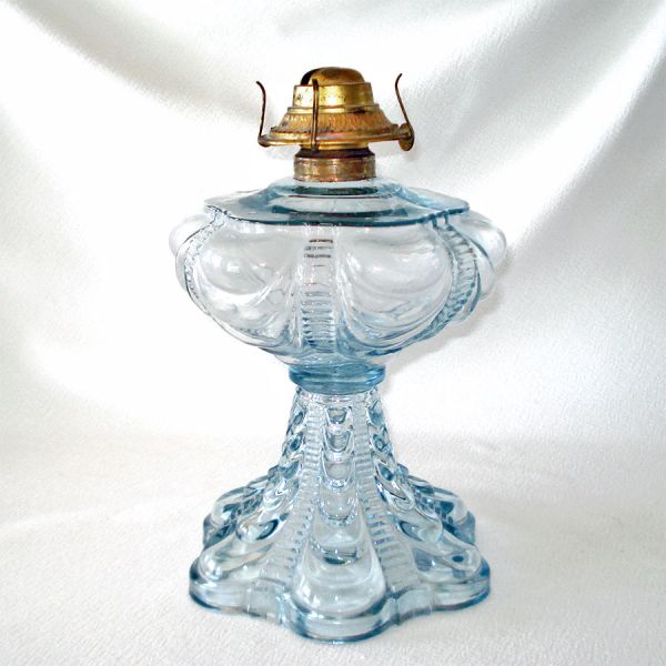 Coolidge Drape Light Blue Glass Oil or Kerosene Lamp 1970s #2