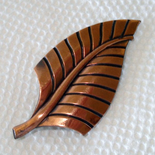 Mid Century Modernist Copper Leaf Brooch Pin #2