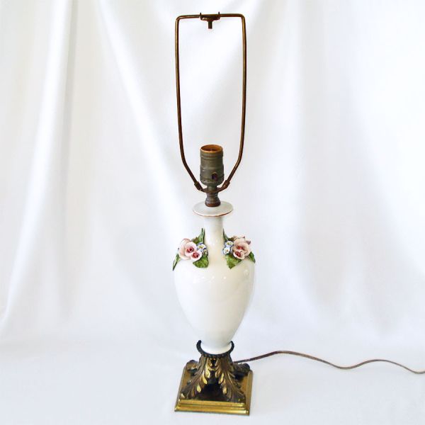 Cordey 1940s Applied Roses Porcelain Table Lamp #2