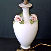 Cordey 1940s Applied Roses Porcelain Table Lamp
