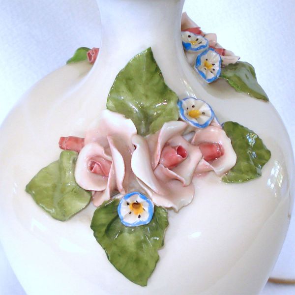 Cordey 1940s Applied Roses Porcelain Table Lamp #4