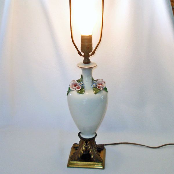 Cordey 1940s Applied Roses Porcelain Table Lamp #6