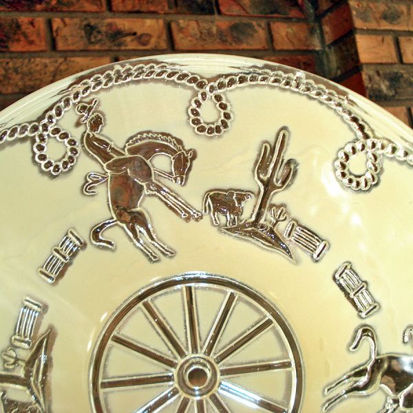 Western Cowboys Yellow Reverse Painted Glass Ceiling Light Shade #2