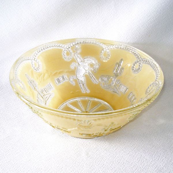 Western Cowboys Yellow Reverse Painted Glass Ceiling Light Shade #3